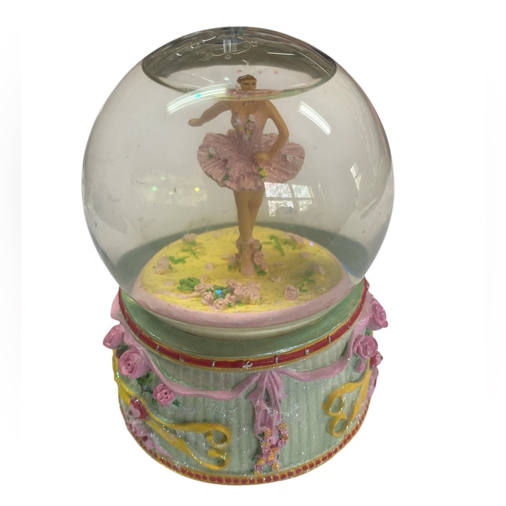 Sankyo Musical Globe with Ballerina Snow Globe with Pink and Yellow Accents